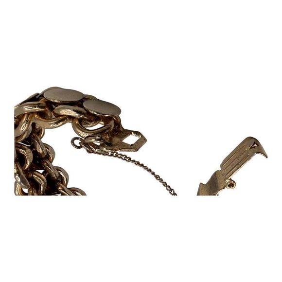 Vintage gold tone link double chain bracelet with applied circles foldover clasp - Picture 4 of 5